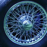 One of 5 wire wheels slotted and drilled rotors